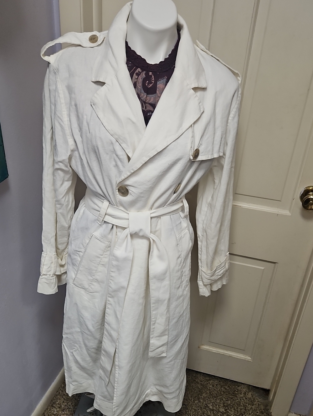 Linen Blend Women's Trench Coat with Belt